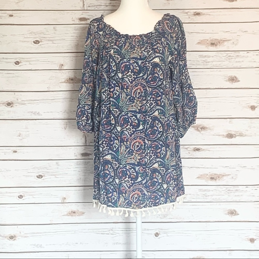 UMGEE ROYAL BLUE PAISLEY OFF THE SHOULDER DRESS